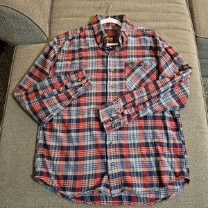 Ranch Touch Red Blue Plaid Western Casual  Button Flannel Shirt Size Large Reg